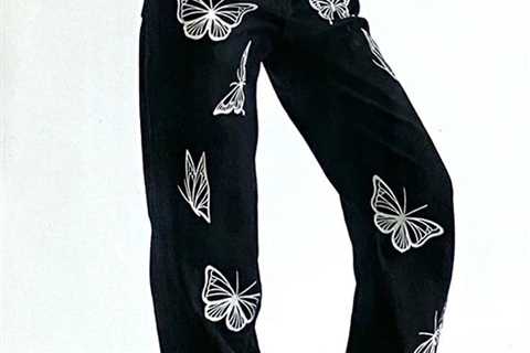 Casual butterfly printed black jeans pant